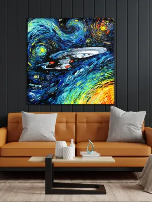 Star Trek Painting - USS Enterprise Spaceship in Van Gogh's Starry Night - Digital Painting on High-Quality Canvas