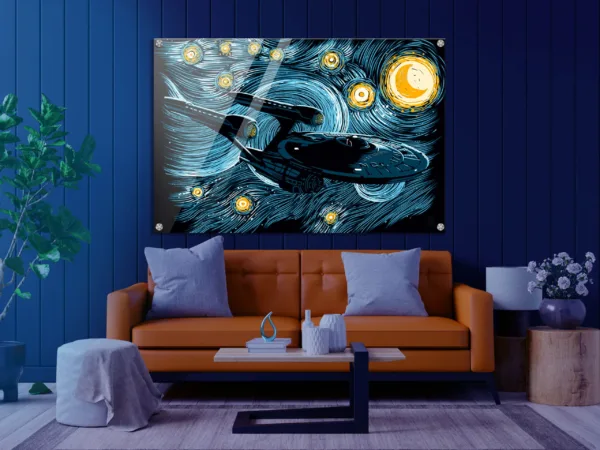 Star Trek USS Enterprise Spaceship in Van Gogh's Starry Night - Digital Painting on High-Quality Acrylic