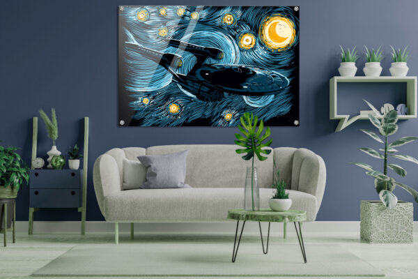Star Trek USS Enterprise Spaceship in Van Gogh's Starry Night - Digital Painting on High-Quality Acrylic