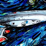 Star Trek Painting - USS Enterprise Spaceship in Van Gogh's Starry Night - Digital Painting on High-Quality Canvas