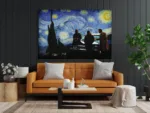 Supernatural Canvas with Jensen, Jared & Misha's Signatures in Van Gogh Starry Night theme | Supernatural Wall Art